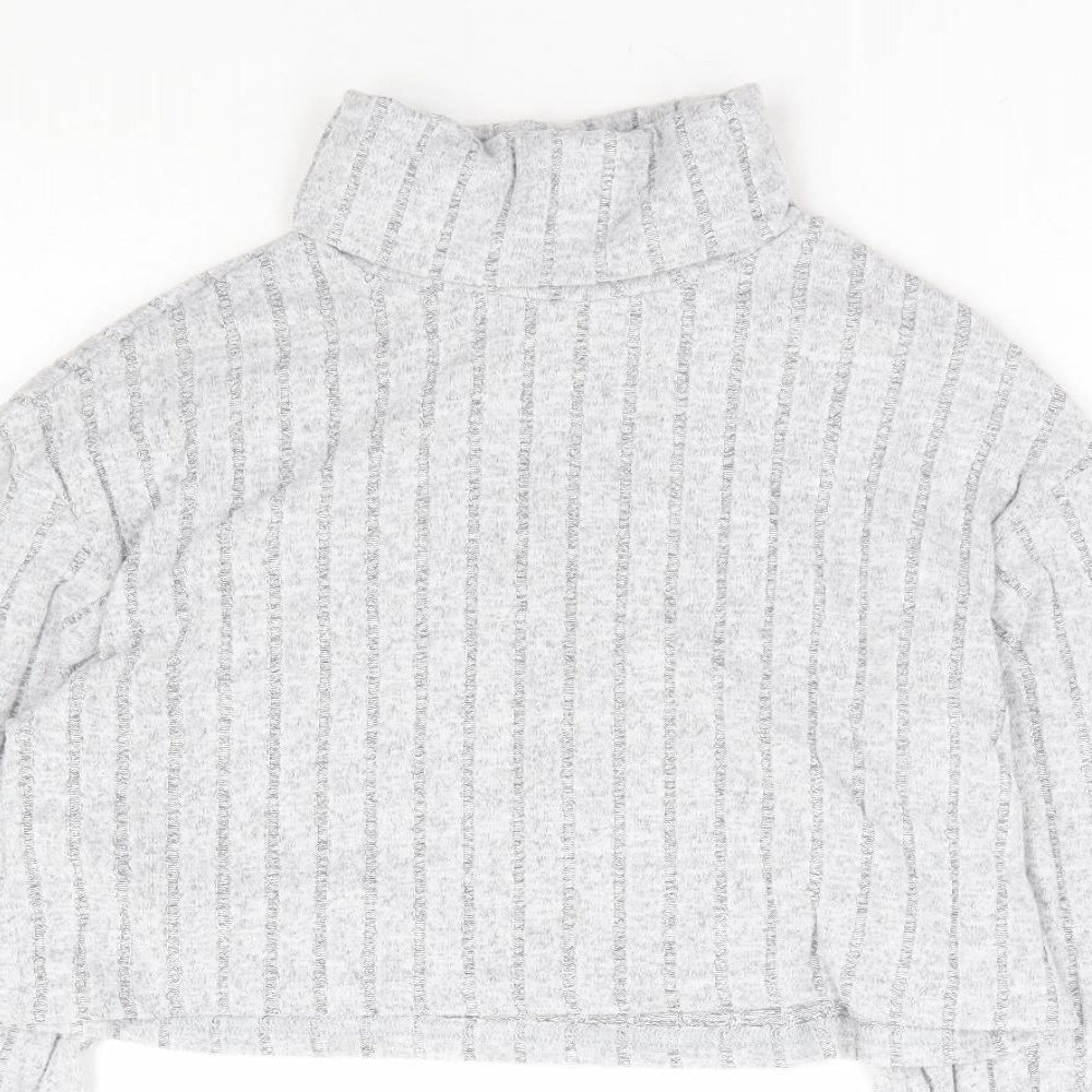 SheIn Girls Grey Polyester Cropped T-Shirt Size 11-12 Years Roll Neck Pullover - Ribbed