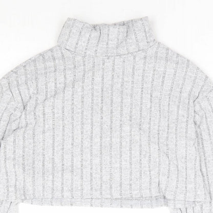 SheIn Girls Grey Polyester Cropped T-Shirt Size 11-12 Years Roll Neck Pullover - Ribbed