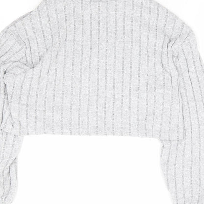 SheIn Girls Grey Polyester Cropped T-Shirt Size 11-12 Years Roll Neck Pullover - Ribbed