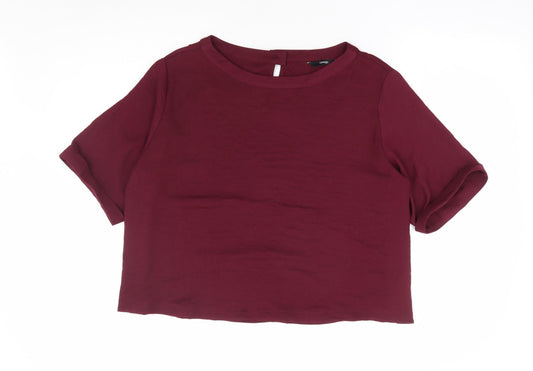 George Womens Purple Polyester Basic Blouse Size 14 Boat Neck