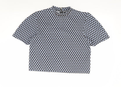 Bershka Womens Blue Geometric Polyester Basic T-Shirt Size M Mock Neck