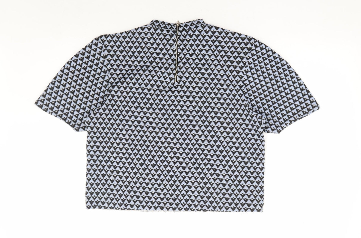 Bershka Womens Blue Geometric Polyester Basic T-Shirt Size M Mock Neck