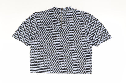 Bershka Womens Blue Geometric Polyester Basic T-Shirt Size M Mock Neck