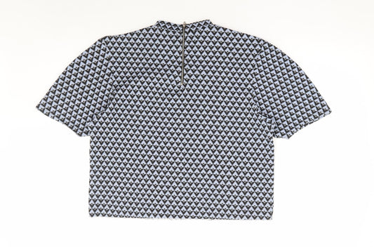 Bershka Womens Blue Geometric Polyester Basic T-Shirt Size M Mock Neck