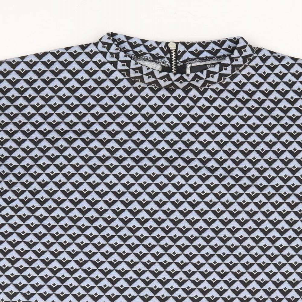 Bershka Womens Blue Geometric Polyester Basic T-Shirt Size M Mock Neck