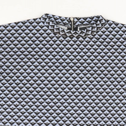 Bershka Womens Blue Geometric Polyester Basic T-Shirt Size M Mock Neck