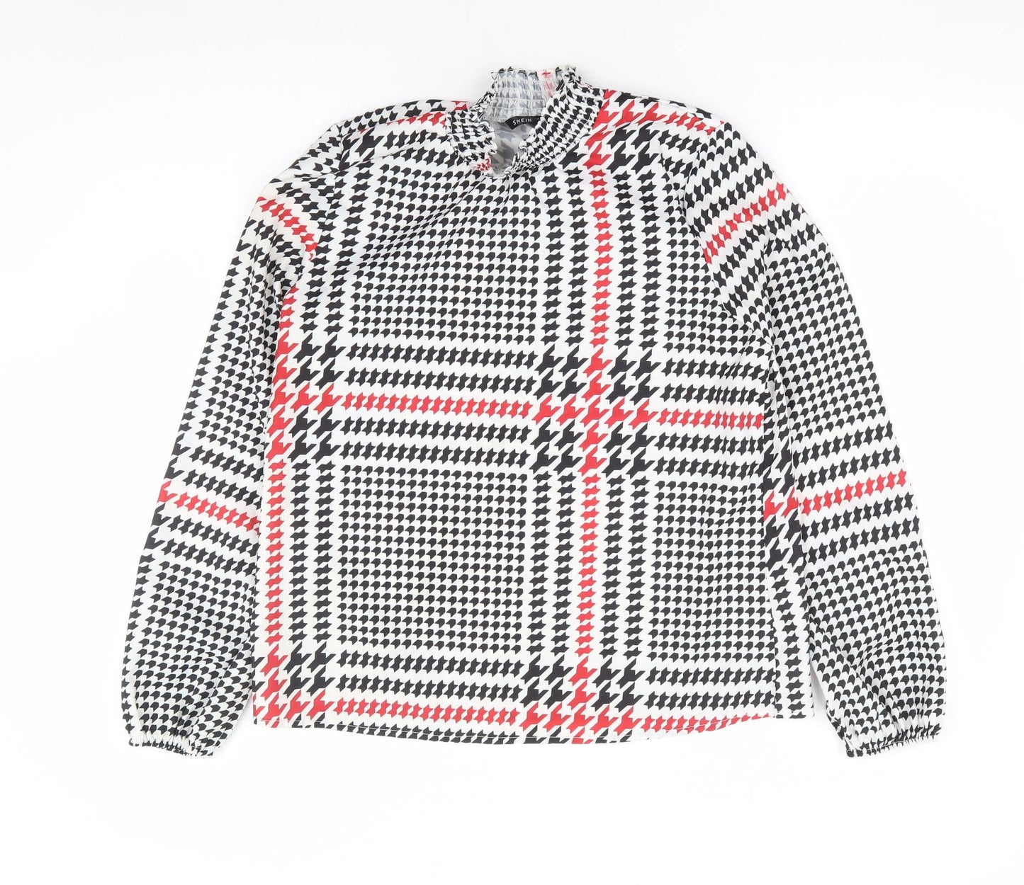 SheIn Womens Multicoloured Plaid Polyester Basic Blouse Size M High Neck