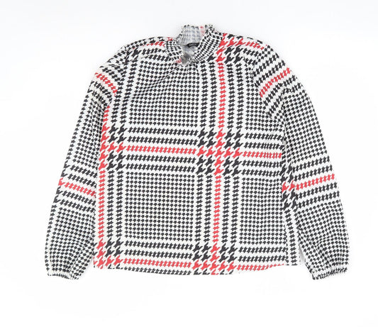 SheIn Womens Multicoloured Plaid Polyester Basic Blouse Size M High Neck