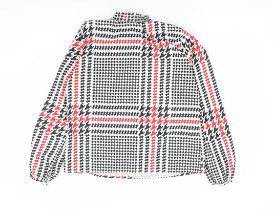 SheIn Womens Multicoloured Plaid Polyester Basic Blouse Size M High Neck