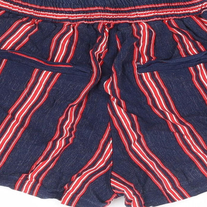Pull & Bear Womens Blue Striped Viscose Hot Pants Shorts Size S L3 in Regular Pull On