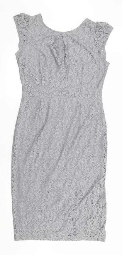 Dorothy Perkins Womens Grey Floral Polyester Pencil Dress Size 14 Round Neck Zip