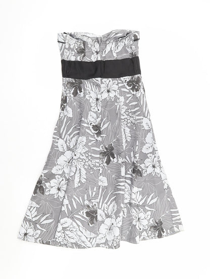 Preworn Womens Silver Floral Polyester Fit & Flare Size 8 Off the Shoulder Zip