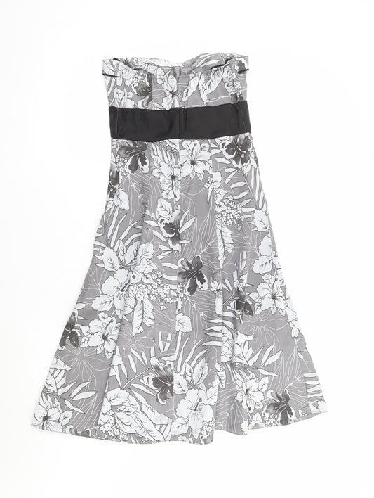 Preworn Womens Silver Floral Polyester Fit & Flare Size 8 Off the Shoulder Zip