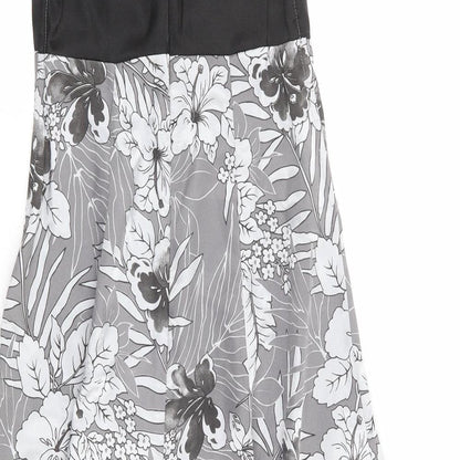 Preworn Womens Silver Floral Polyester Fit & Flare Size 8 Off the Shoulder Zip