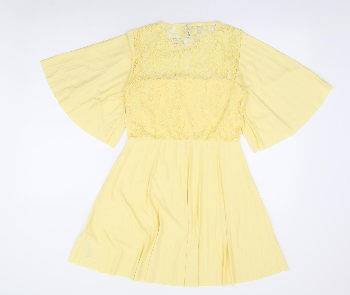 ASOS Womens Yellow Polyester Fit & Flare Size 8 Round Neck Pullover - Angel Sleeve Overlay