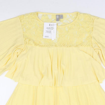 ASOS Womens Yellow Polyester Fit & Flare Size 8 Round Neck Pullover - Angel Sleeve Overlay