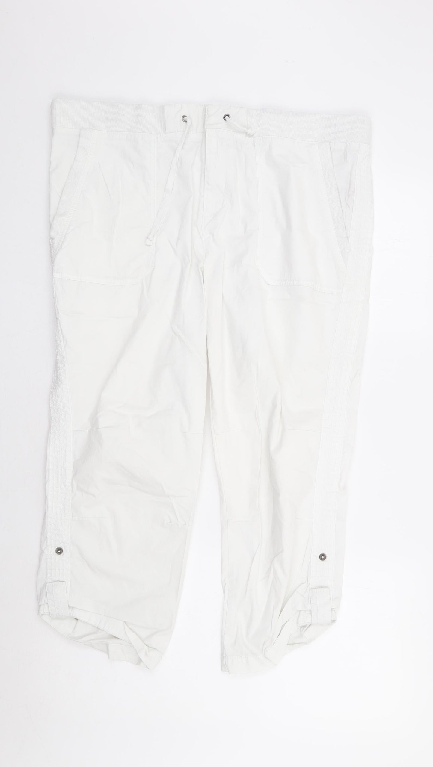 Khakis & Co Womens White Cotton Cropped Trousers Size 14 L23 in Regular Zip