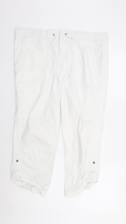 Khakis & Co Womens White Cotton Cropped Trousers Size 14 L23 in Regular Zip