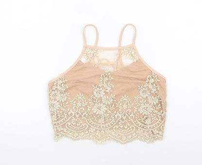 Womens UK Size 10 River Island Beige Cropped Tank