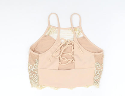 Womens UK Size 10 River Island Beige Cropped Tank