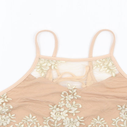 Womens UK Size 10 River Island Beige Cropped Tank