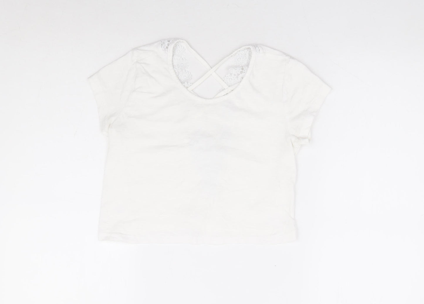 Womens UK Size XS Preworn White Cropped T-Shirt