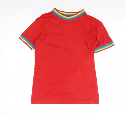 Daisy Street Womens Red Polyester Ringer T-Shirt Size 6 Round Neck - Rainbow Trim