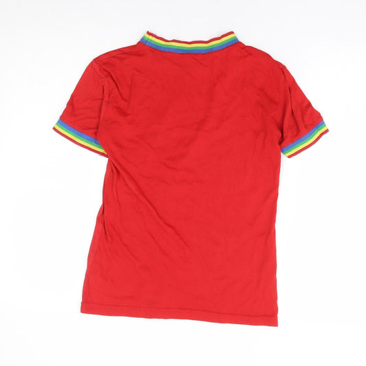 Daisy Street Womens Red Polyester Ringer T-Shirt Size 6 Round Neck - Rainbow Trim