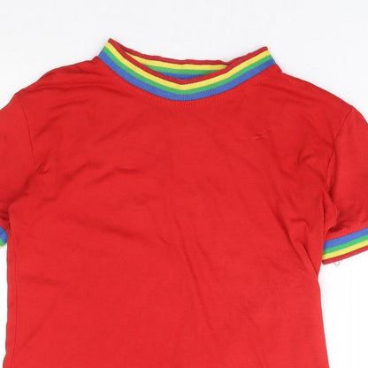 Womens UK Size 6 Daisy Street Red Ringer T-Shirt