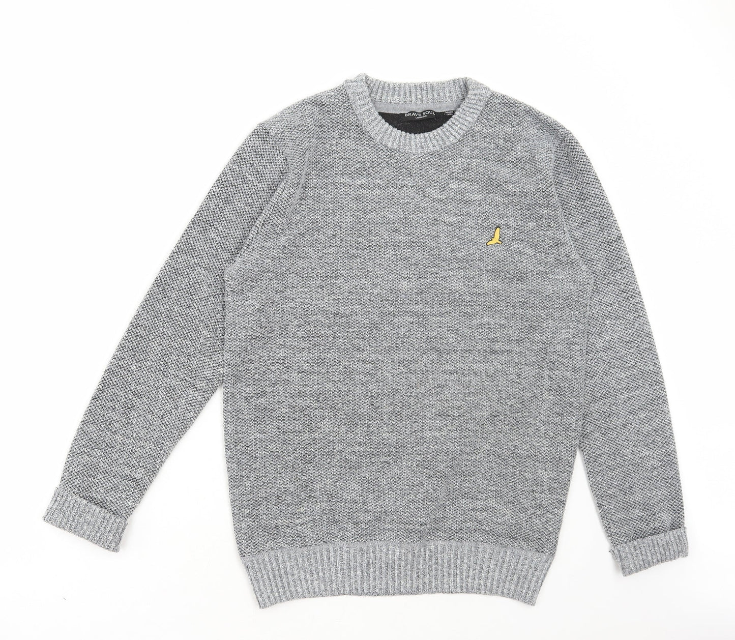 Brave Soul Mens Grey Round Neck Polyester Pullover Jumper Size S