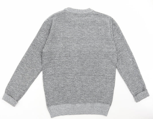 Brave Soul Mens Grey Round Neck Polyester Pullover Jumper Size S