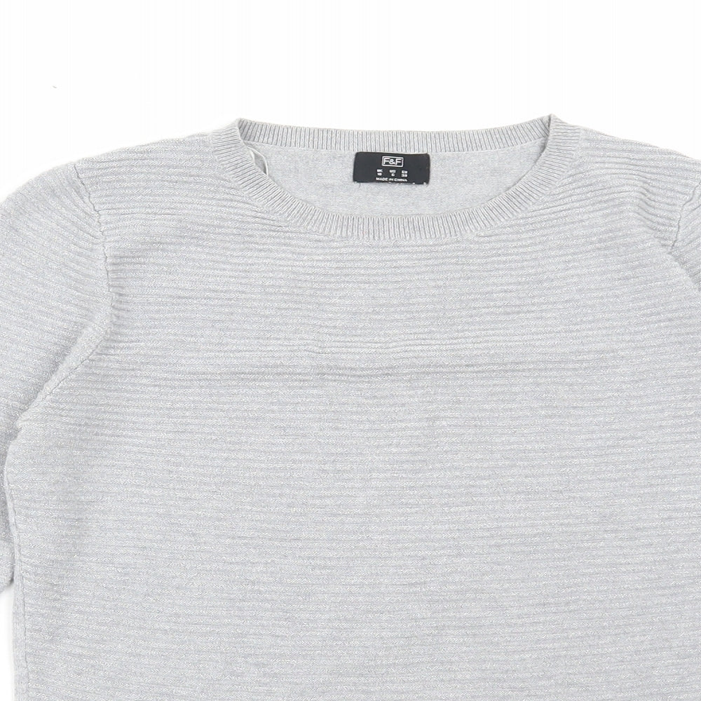 F&F Womens Grey Round Neck Viscose Pullover Jumper Size 10