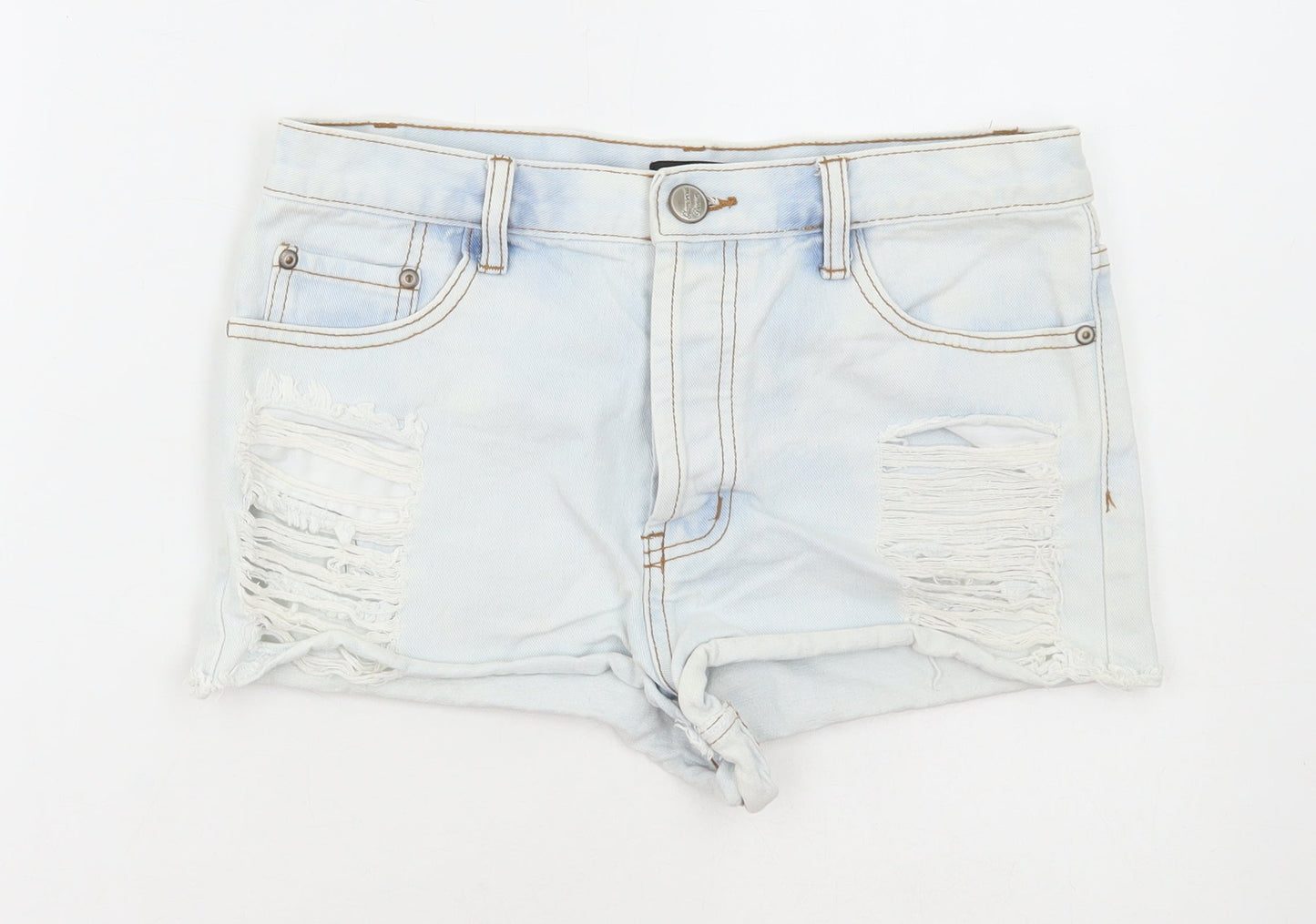 Exhibit Womens Blue Cotton Hot Pants Shorts Size 12 Regular Button