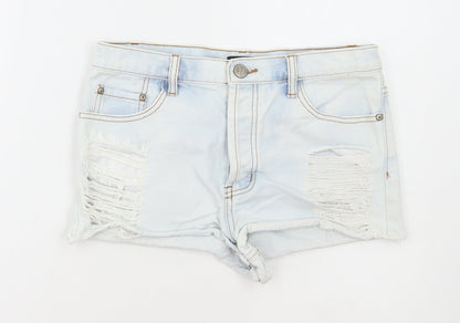 Exhibit Womens Blue Cotton Hot Pants Shorts Size 12 Regular Button