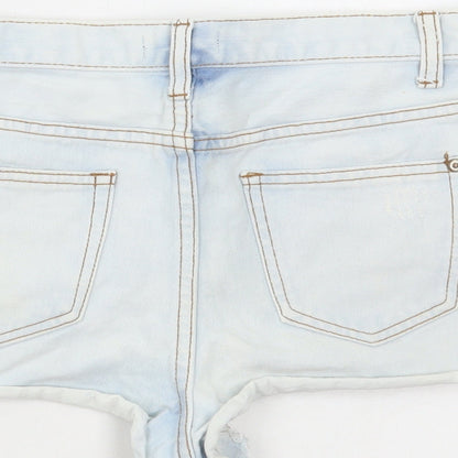 Exhibit Womens Blue Cotton Hot Pants Shorts Size 12 Regular Button