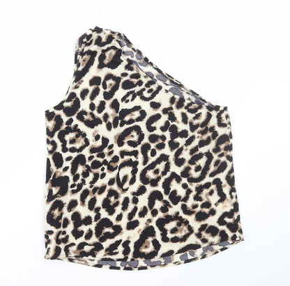 SheIn Womens Brown Animal Print Polyester Basic Tank Size M One Shoulder - Leopard Print