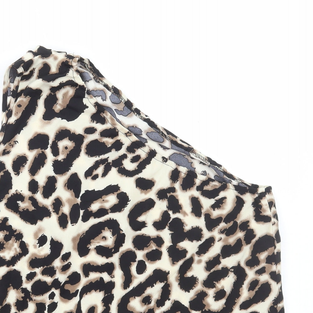 SheIn Womens Brown Animal Print Polyester Basic Tank Size M One Shoulder - Leopard Print