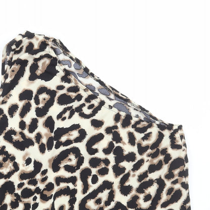 SheIn Womens Brown Animal Print Polyester Basic Tank Size M One Shoulder - Leopard Print