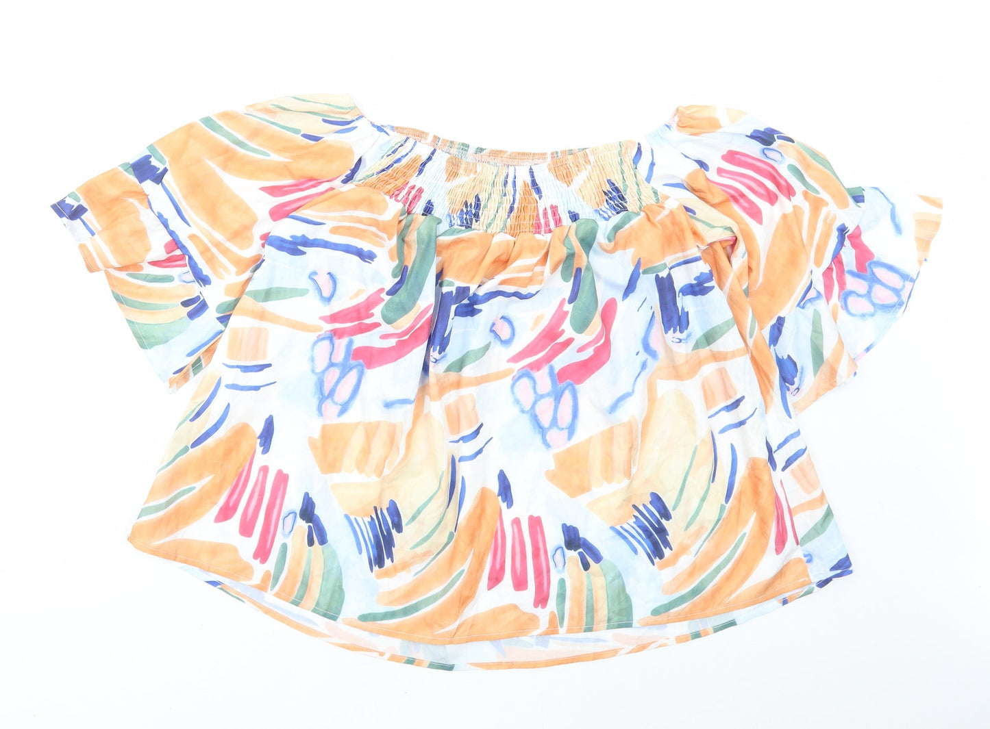 SheIn Womens Multicoloured Geometric Polyester Basic Blouse Size S Off the Shoulder