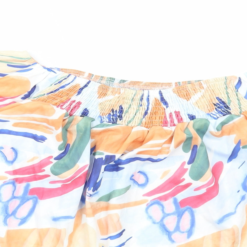 SheIn Womens Multicoloured Geometric Polyester Basic Blouse Size S Off the Shoulder