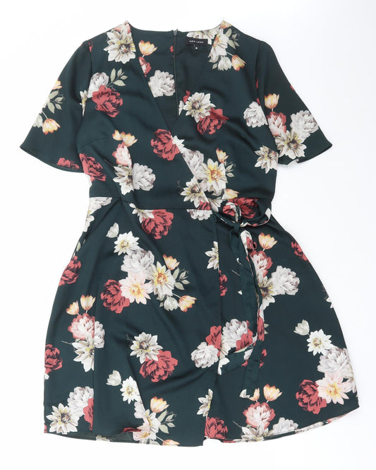 New Look Womens Multicoloured Floral Polyester Fit & Flare Size 10 V-Neck Zip