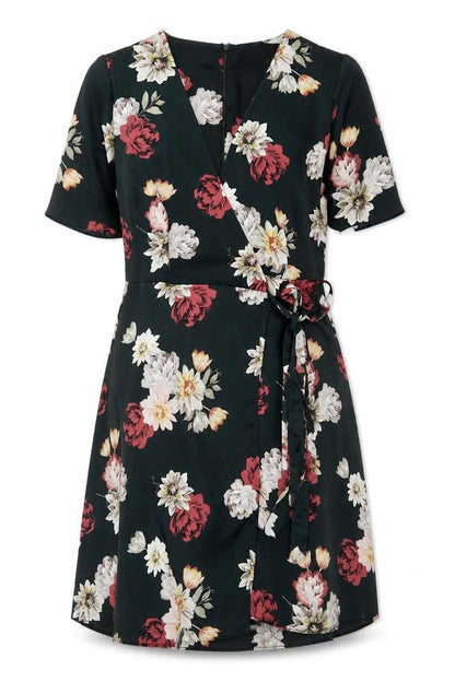 New Look Womens Multicoloured Floral Polyester Fit & Flare Size 10 V-Neck Zip