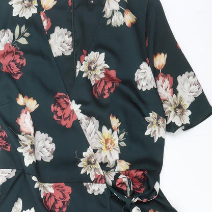 New Look Womens Multicoloured Floral Polyester Fit & Flare Size 10 V-Neck Zip