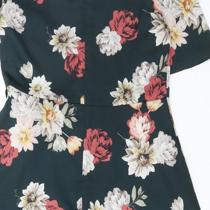 New Look Womens Multicoloured Floral Polyester Fit & Flare Size 10 V-Neck Zip