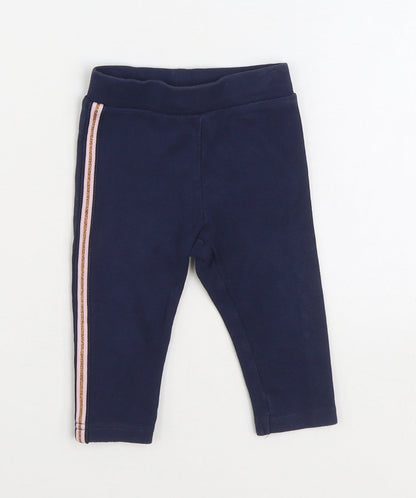 Dunnes Stores Girls Blue Cotton Jogger Trousers Size 6-9 Months Pullover - Legging