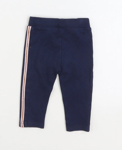 Dunnes Stores Girls Blue Cotton Jogger Trousers Size 6-9 Months Pullover - Legging