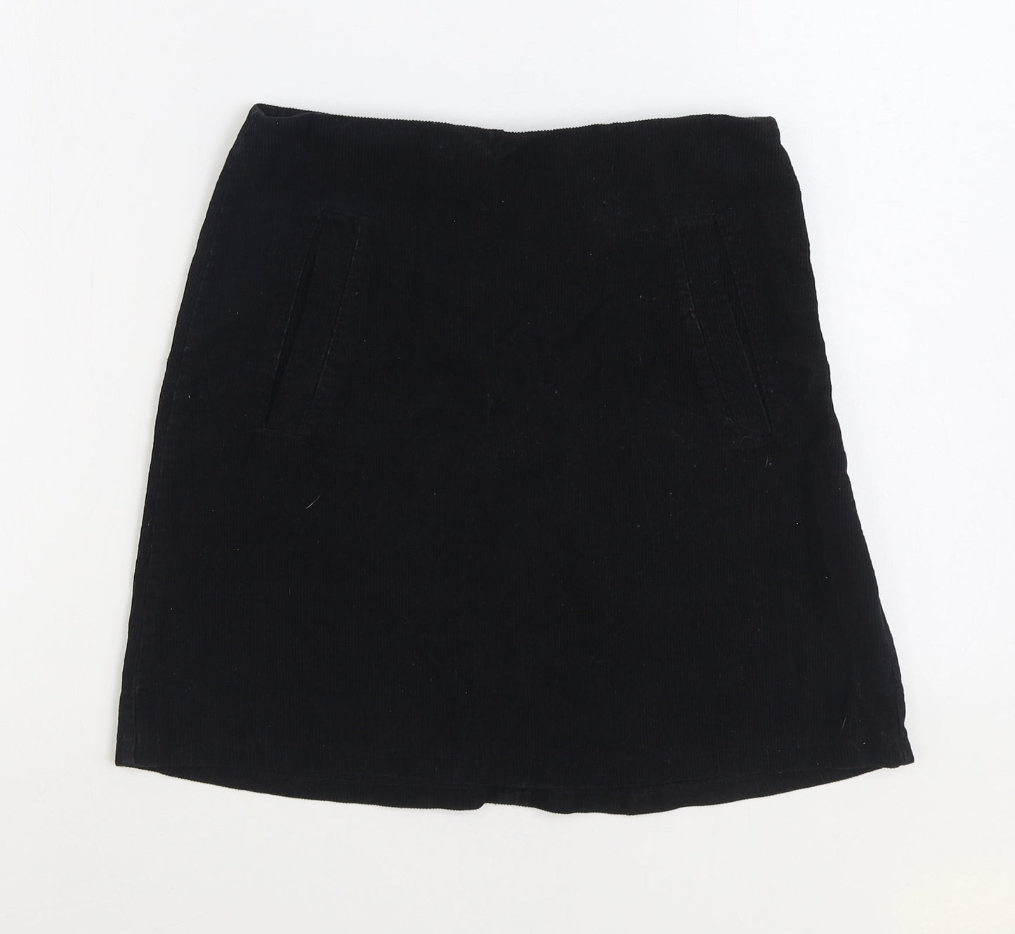 New Look Womens Black Cotton A-Line Skirt Size 8 Zip