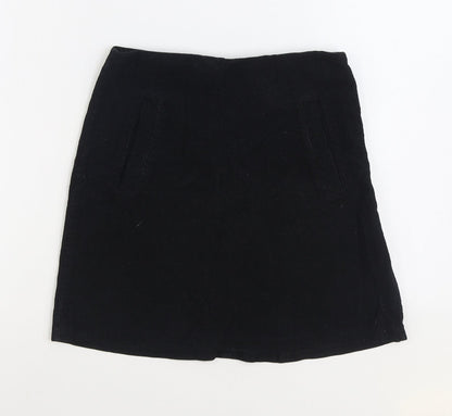 New Look Womens Black Cotton A-Line Skirt Size 8 Zip