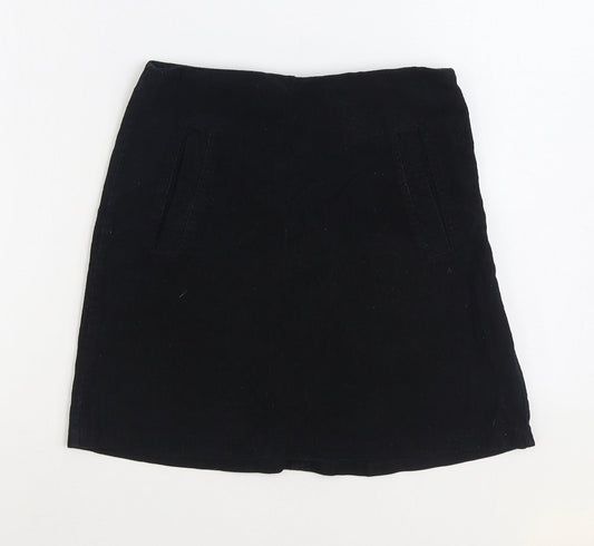 New Look Womens Black Cotton A-Line Skirt Size 8 Zip