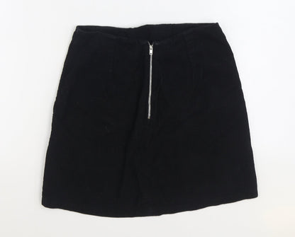New Look Womens Black Cotton A-Line Skirt Size 8 Zip